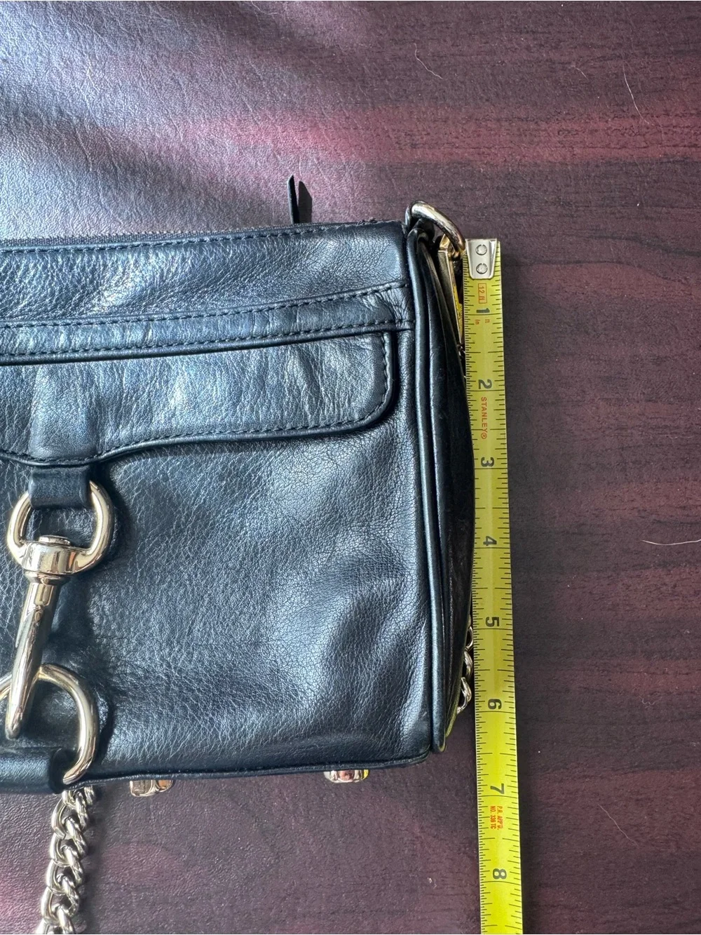 Rebecca Minkoff Mini M.A.C. crossbody bag featuring black Gold tone hardware